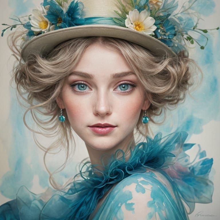 Ethereal Woman's Face in Pastel Watercolor