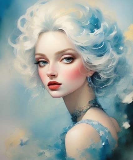 Woman's Face in Watercolor Pastel Fog