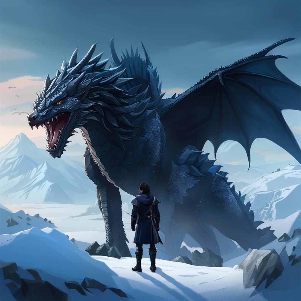 Jon Snow and Black Dragon: 3D Anime Art