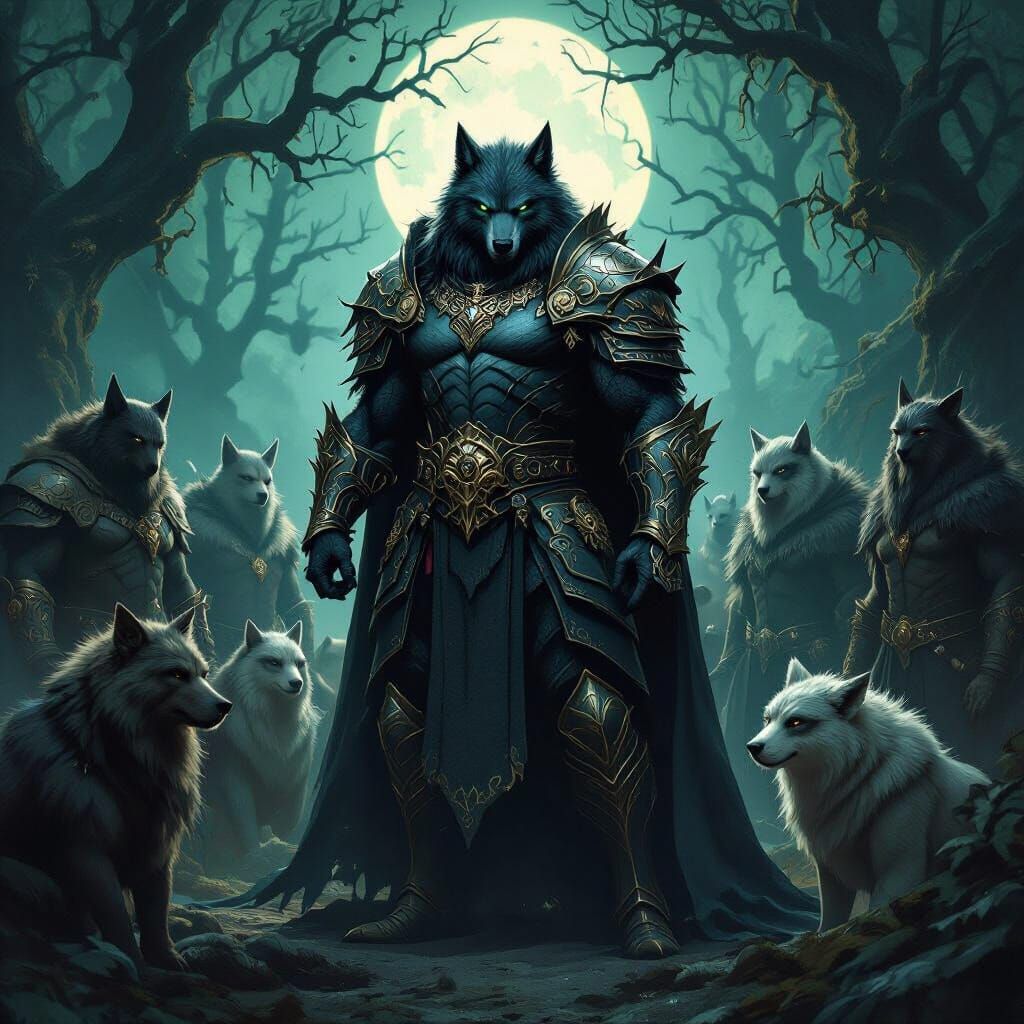 Werewolf King in Enchanted Armor with Were-Animal Army