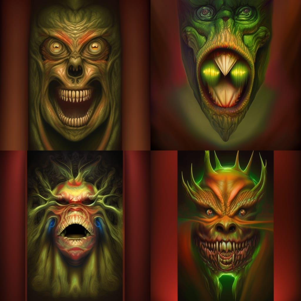 a digital painting of a monster's face, an airbrush painting by Þórarinn B. Þorláksson, deviantart, psychedelic art, air...