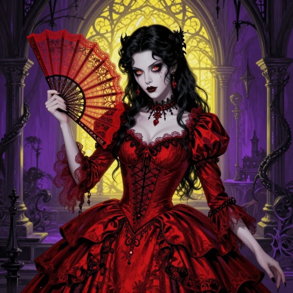Gothic Ball Gown Woman in Scarlet Garden