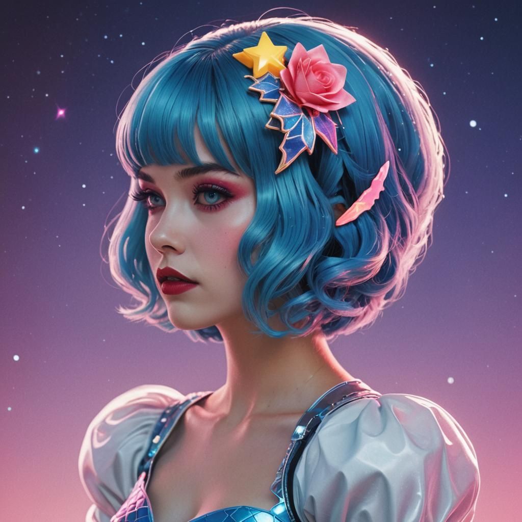 Snow White Space Mermaid in Synthwave Neon Style