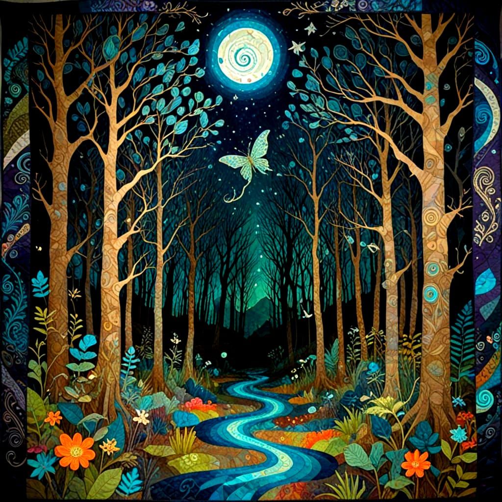 Ethereal Mythical Creature Amidst Bioluminescent Forest