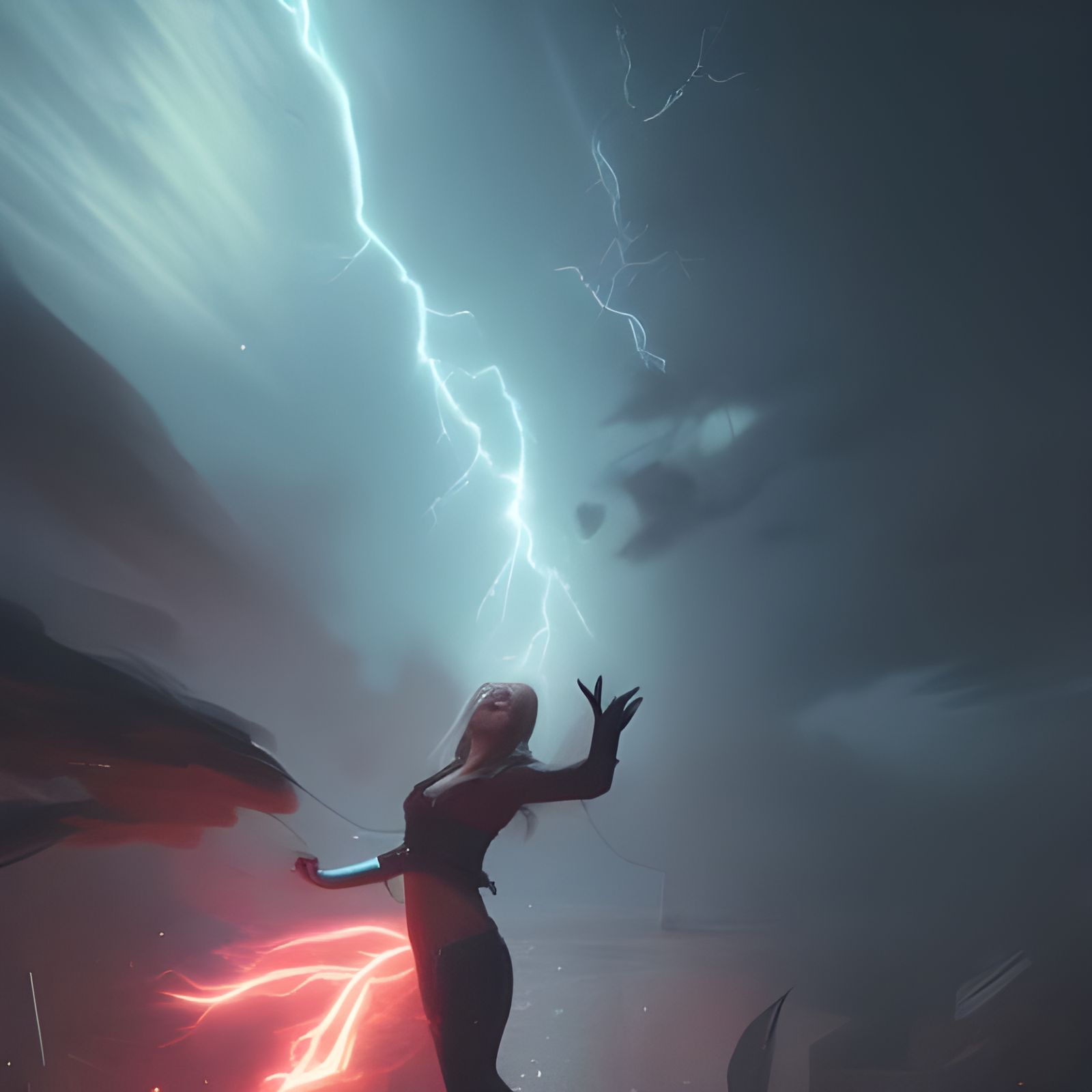 Teenage Girl Controls Lightning: Dark Fantasy Art