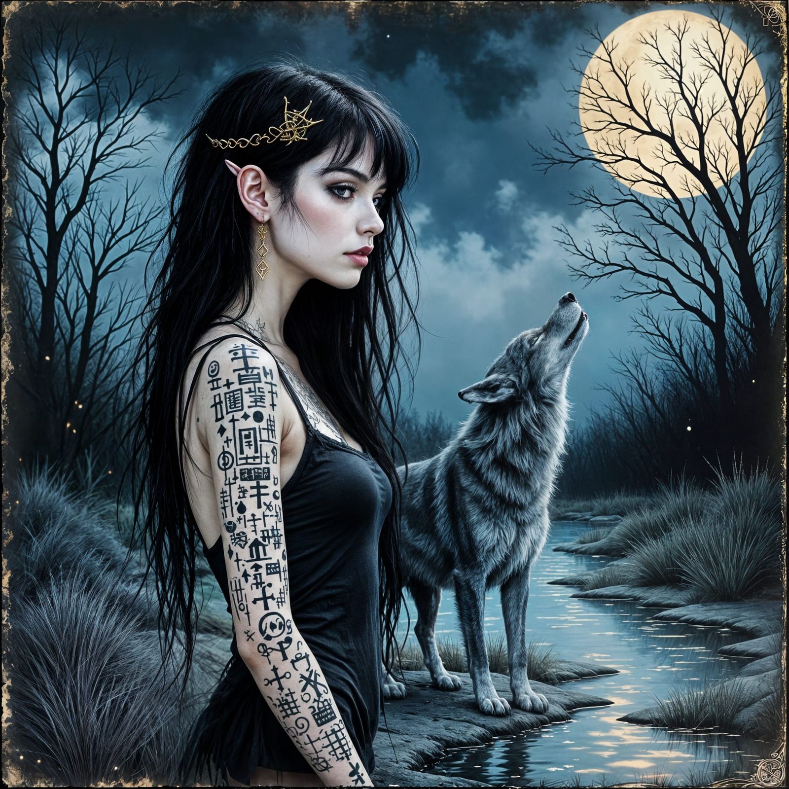 Ancient Gold Elf Maiden Under Fading Moonlight