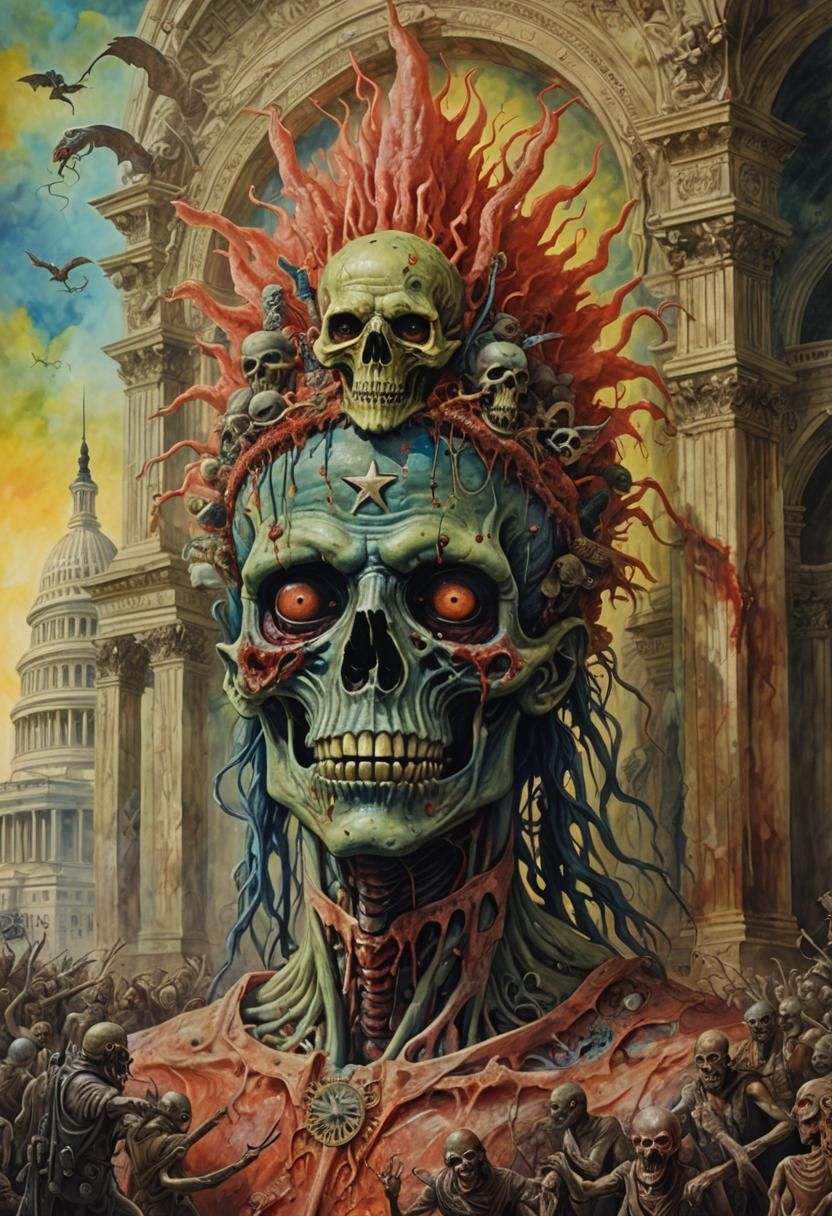 Zombie Patriots Insurrection: Surreal Fantasy Painting