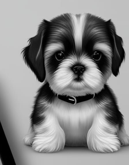 Ultrarealistic Shih Tzu Puppy Sketch in Black and White