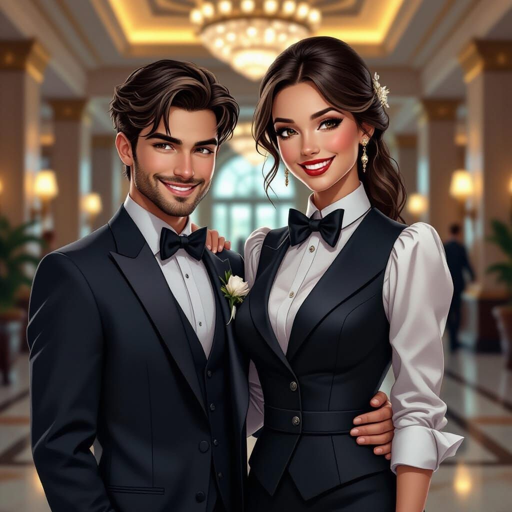 Lady with Boyfriend in Hotel, Realistic Style
