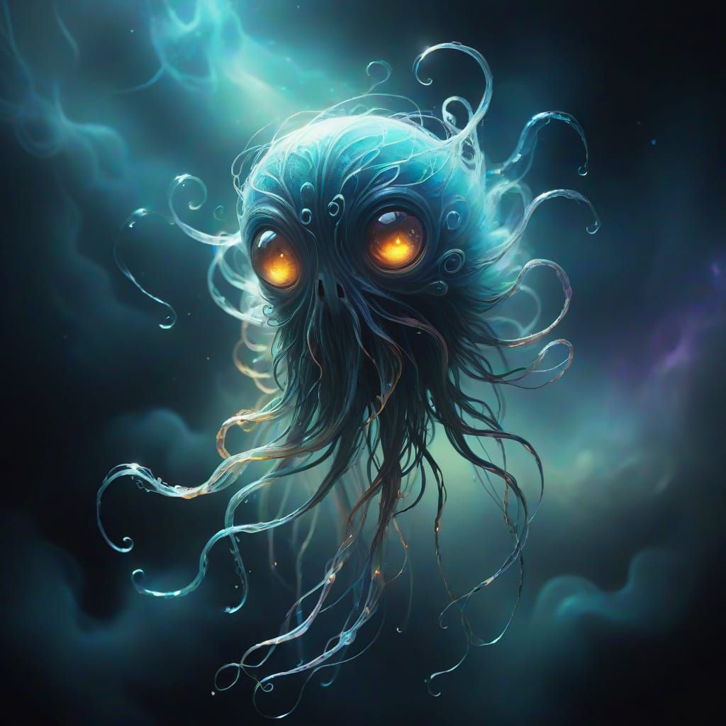 Ethereal Wisp Creature in Surreal Darkness