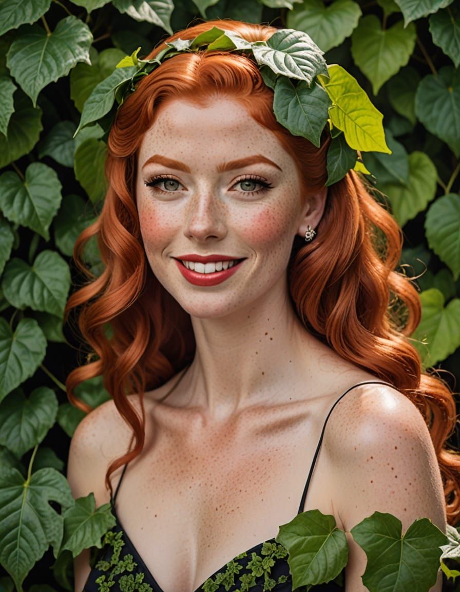 Ginger Pin-Up Goddess Surrounded by Spring Ivy
