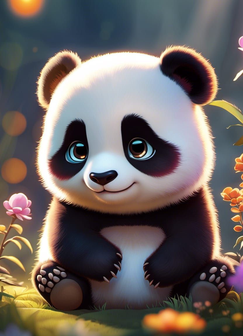 Chibi Panda Macro in Detailed Matte Painting