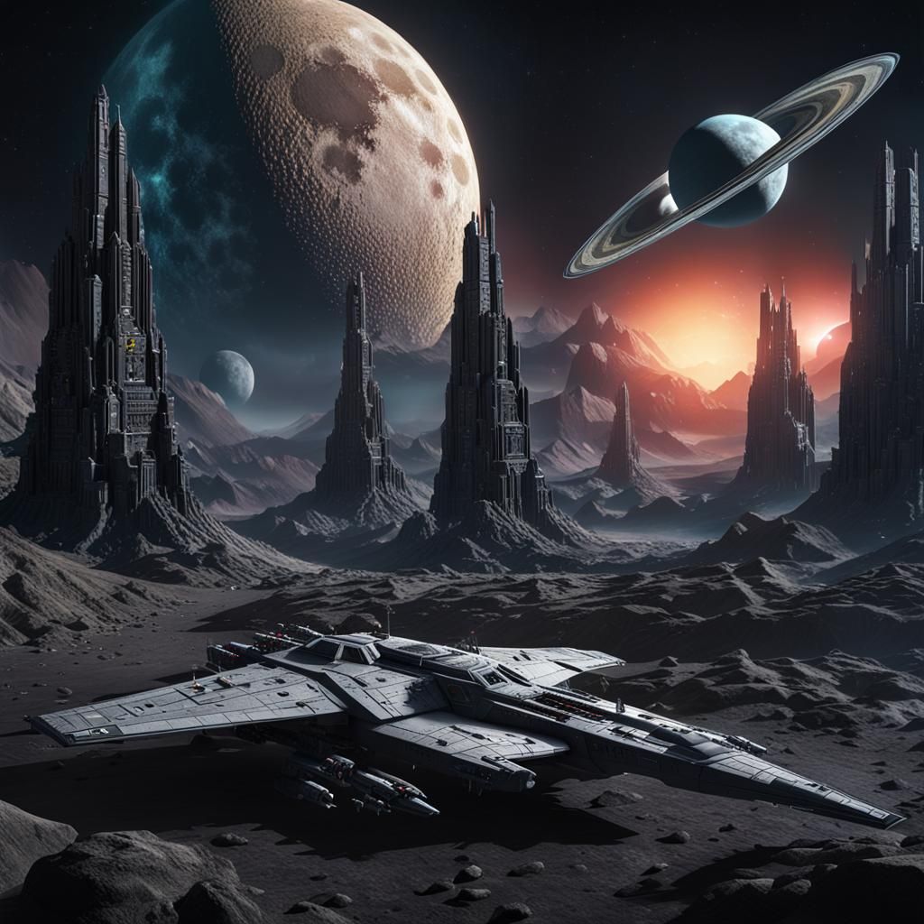 Spacecraft Cemetery on the Moon in Detailed Matte Painting