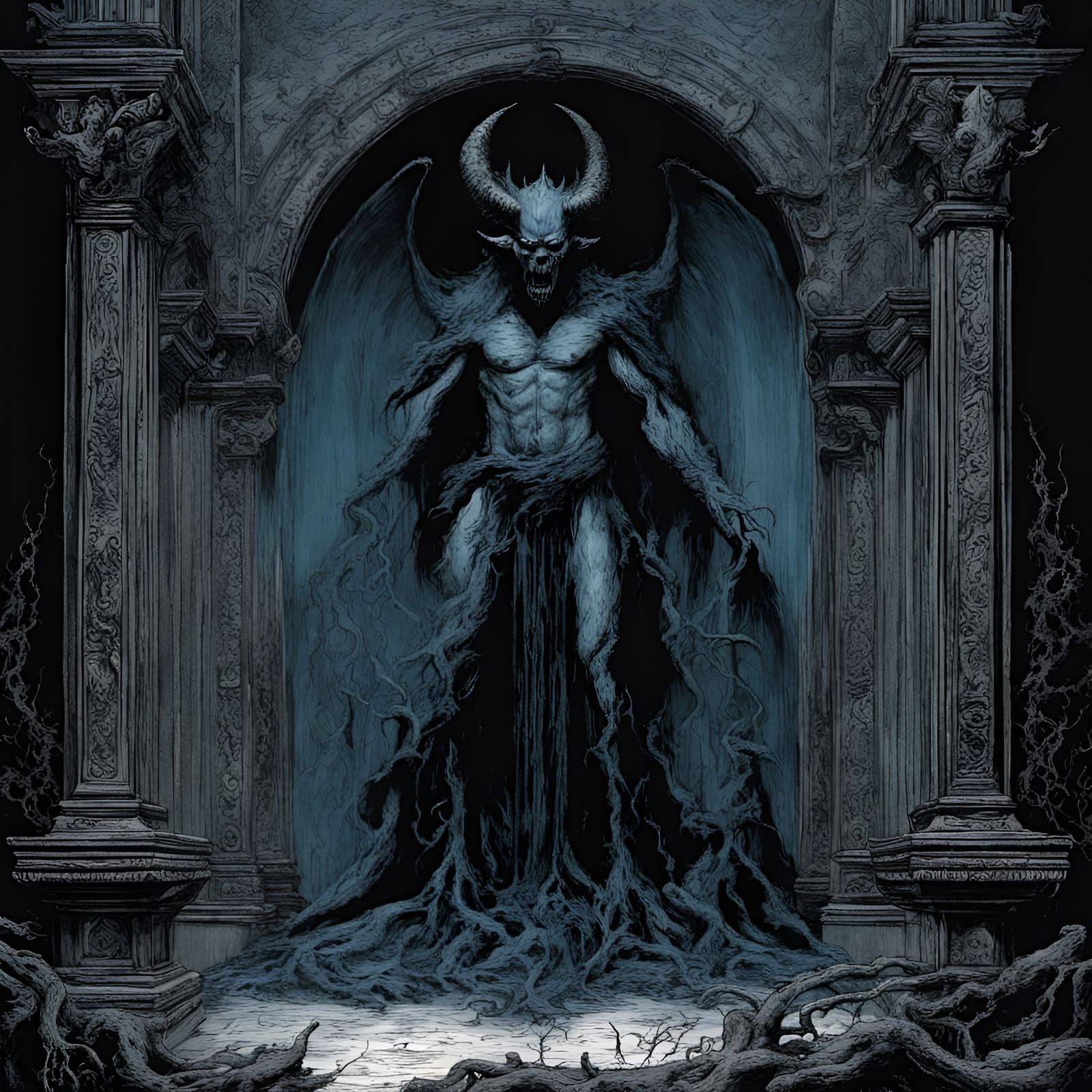 Demonic Book in Hell Library, Eerie Magazine Style