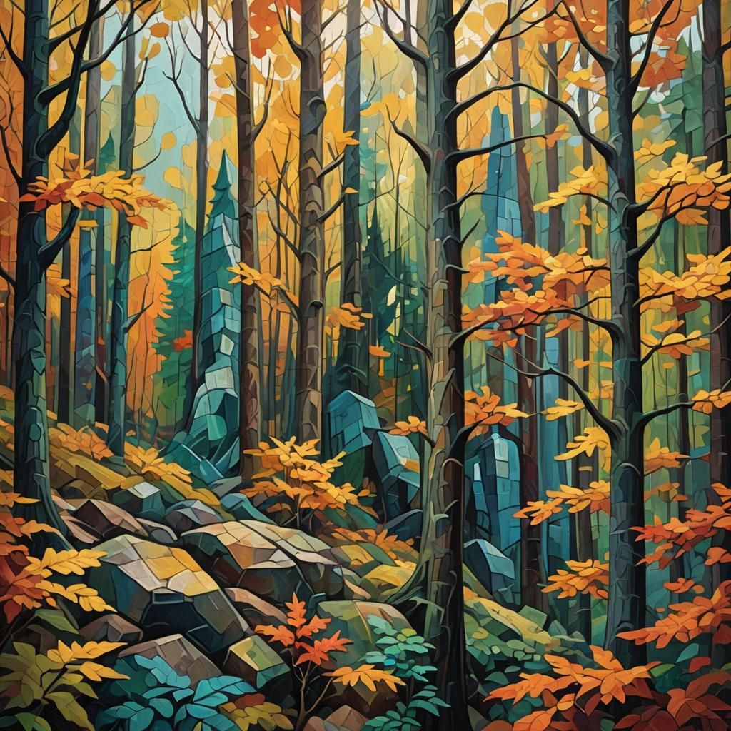 Autumn Forest in Cubist Fantasy Style