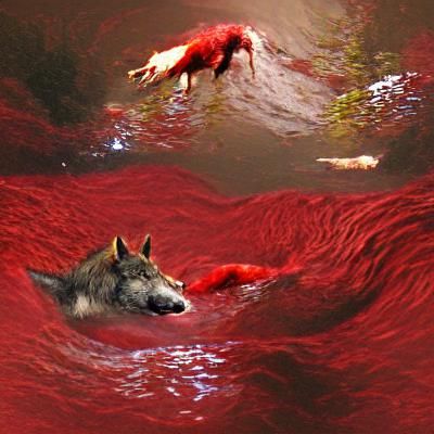 Wolf Swimming in a River of Blood