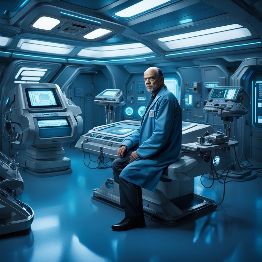 Sci-Fi Doctor in Futuristic Sickbay: Hyper-Realistic Illustr...