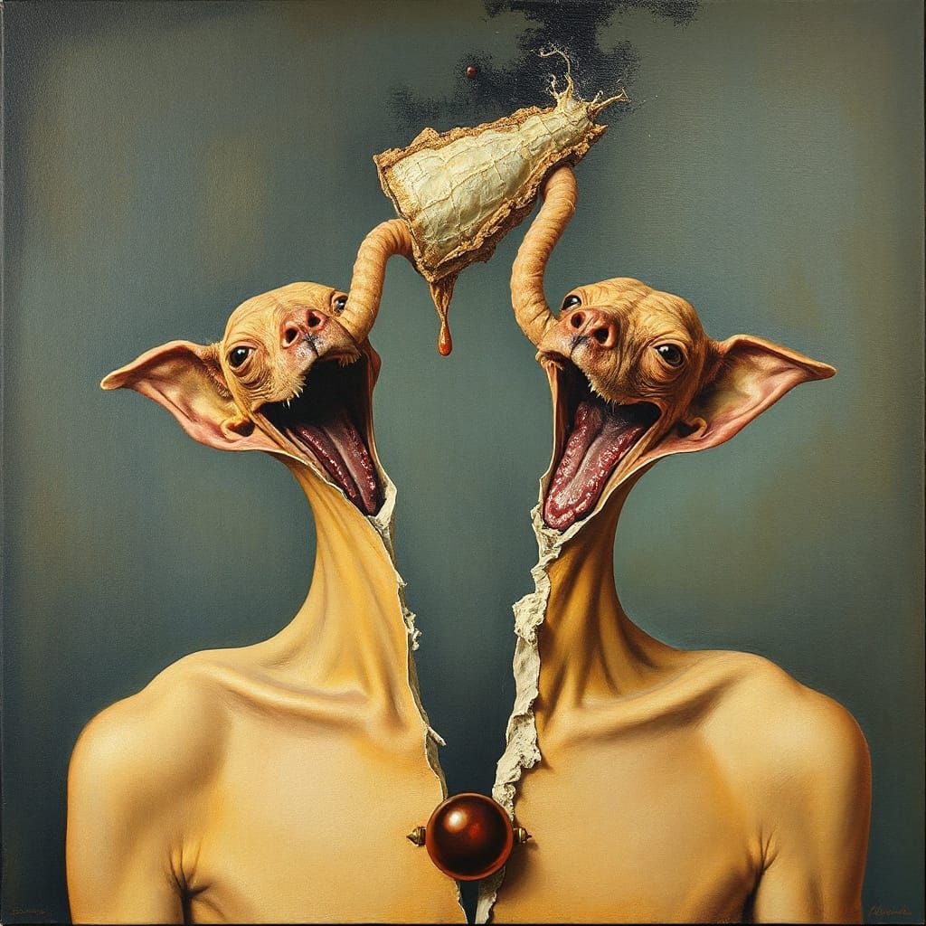 Surrealist Weasels Rip Flesh in Melting Oil Painting