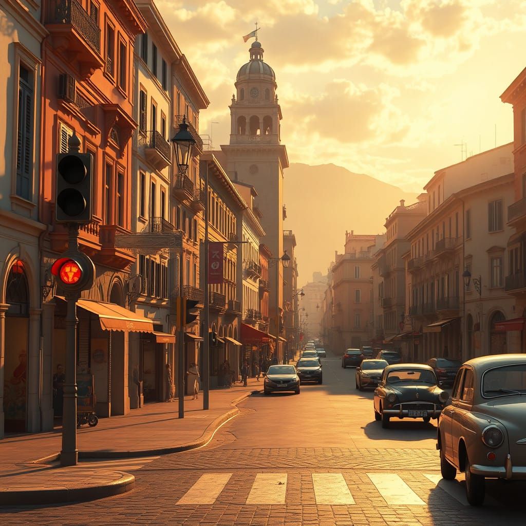 Timeless Italian Cityscape in Vibrant, Golden Light