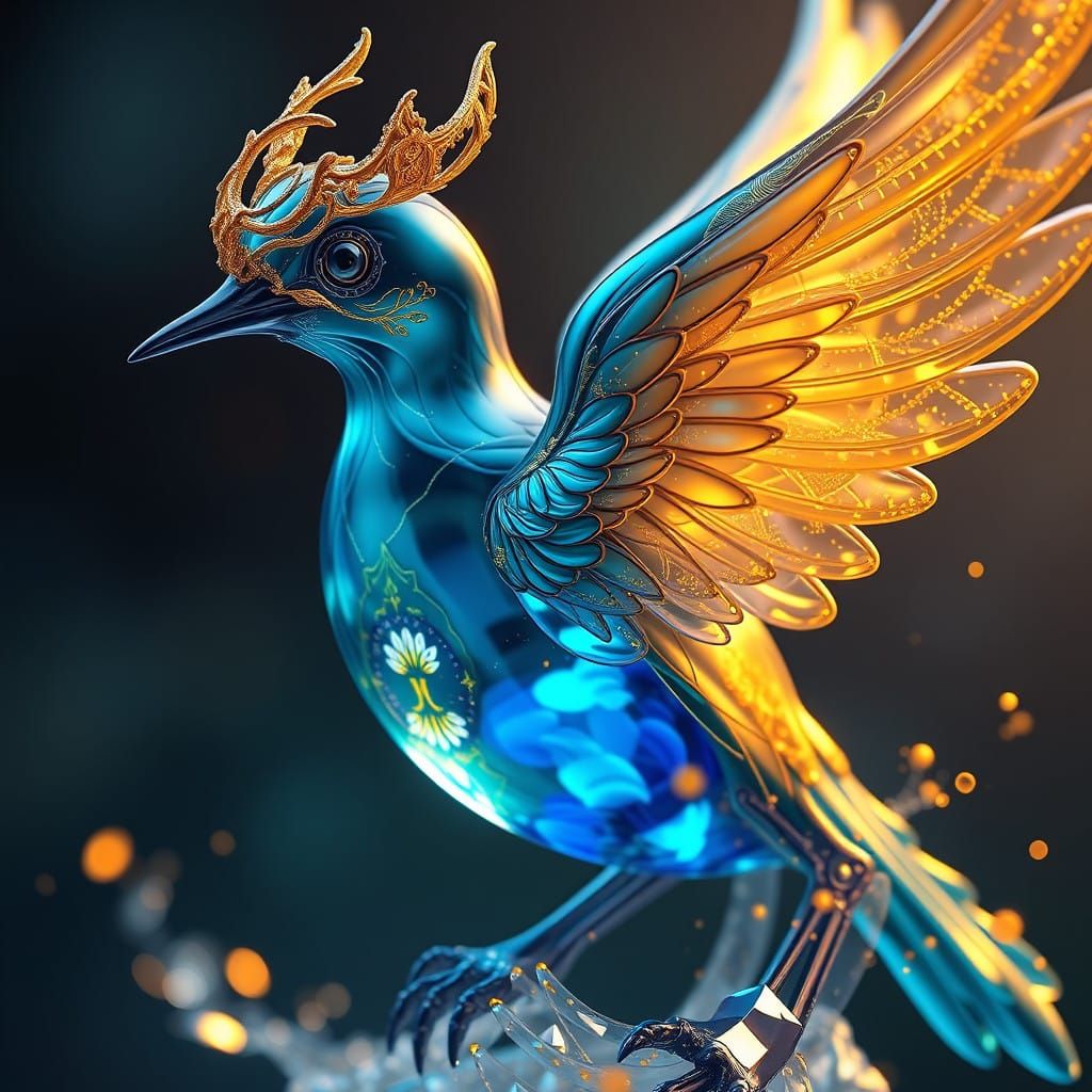 Glass Bird in Vibrant Fantasy Art