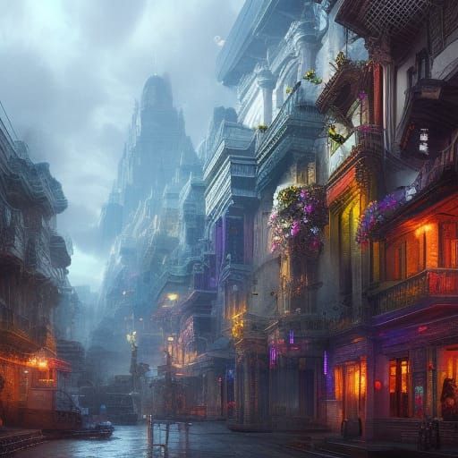Colorful Cityscape Digital Matte Painting