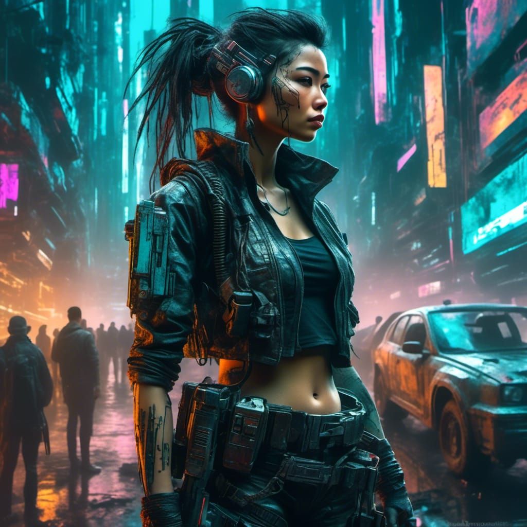 Polynesian Cyberpunk Security Guard in Anime Style