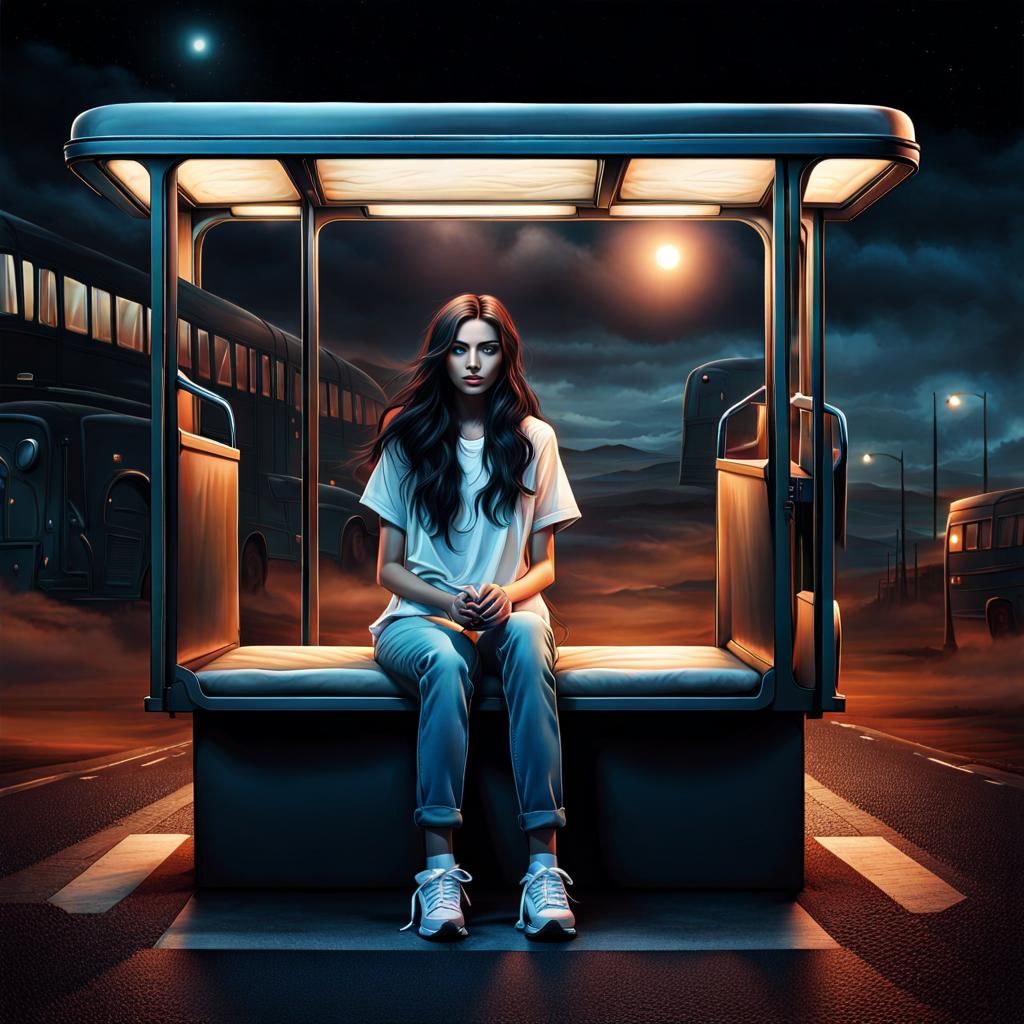 Girl at Bus Stop: Cinematic Digital Painting