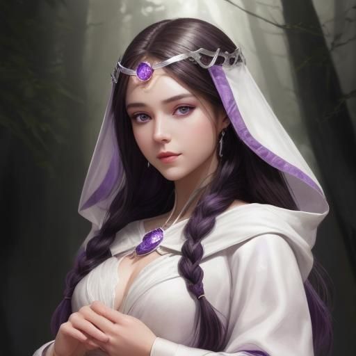 Elegant Healer Casting a Spell in Forest, Digital Illustrati...