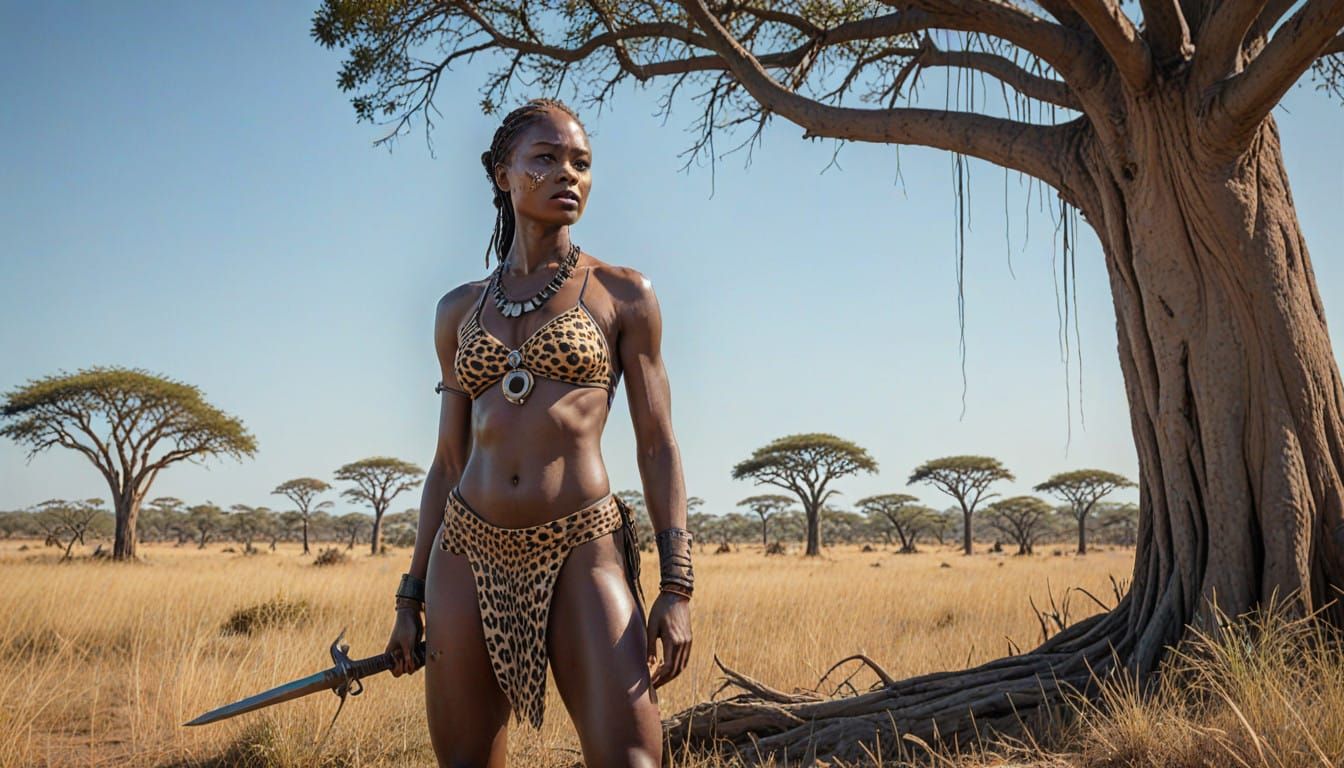 African Huntress in the Savanna Wilderness