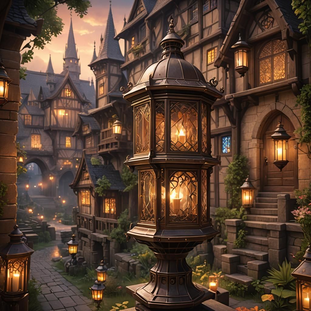 Magical Medieval Girl with Prism Lantern Glow