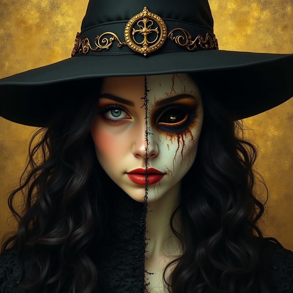 Dual Nature Witch Portrait in Klimt Style