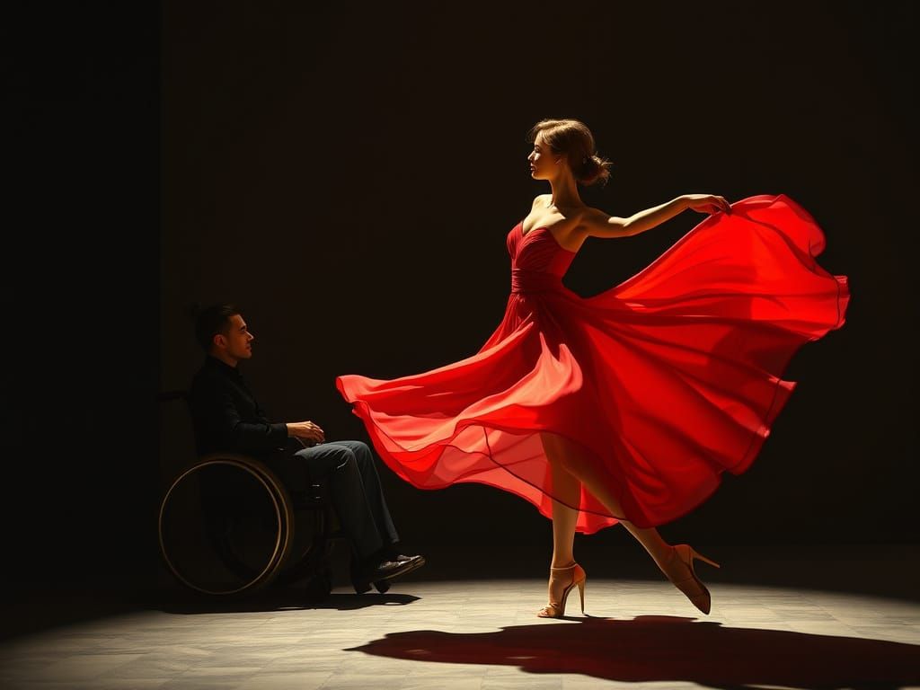 Dramatic Dancer in Red Under Spotlight
