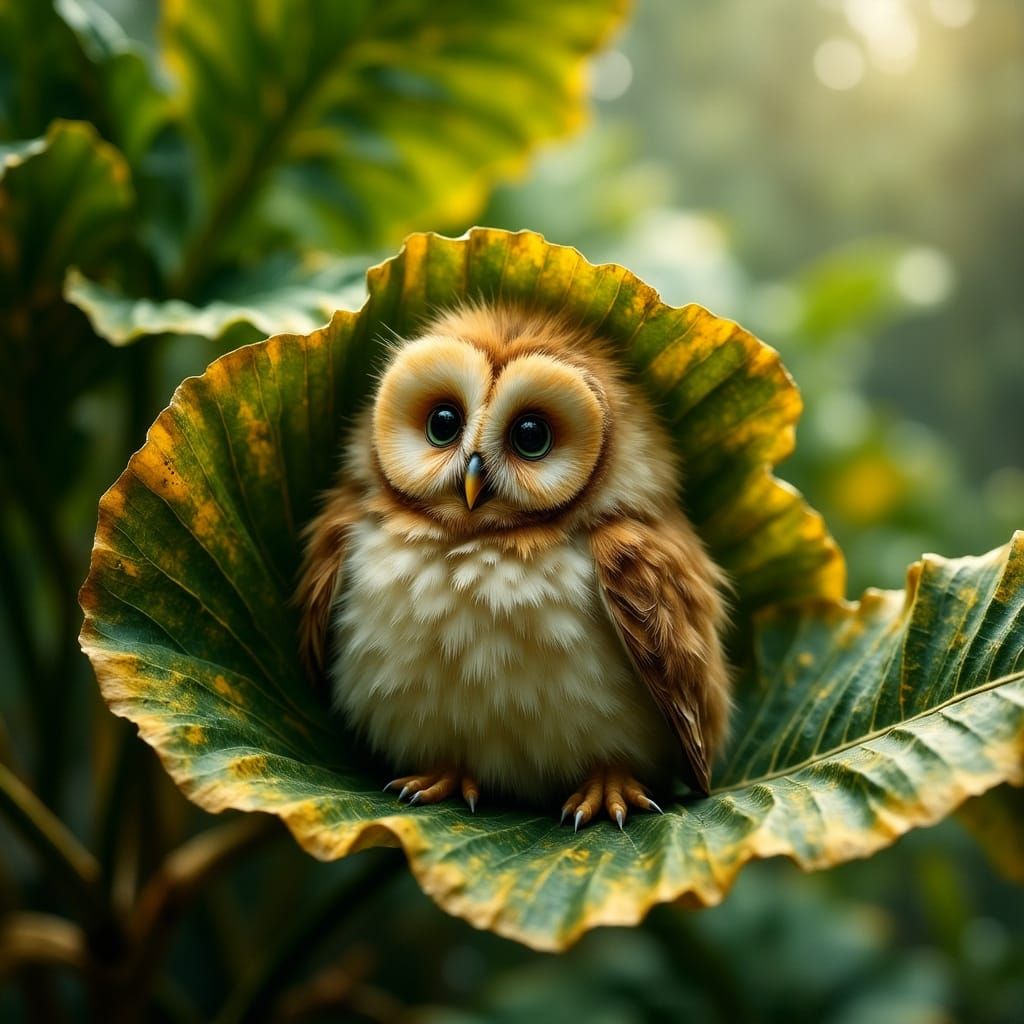 Whimsical Owl in a Tropical Storm