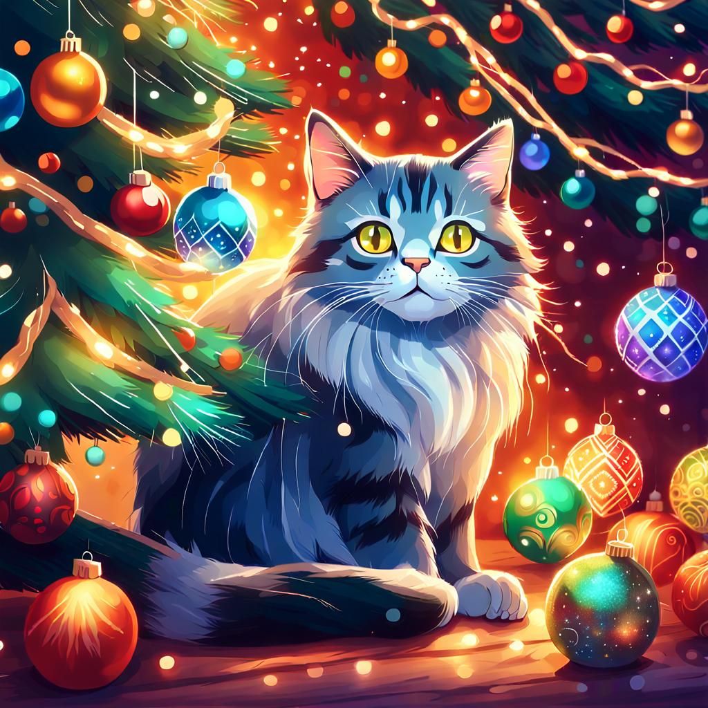 Feline Wonder Adorns the Christmas Tree