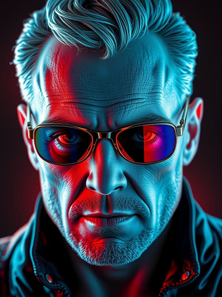 A Futuristic Portrait of Roy Batty in 3D Anaglyph Effect