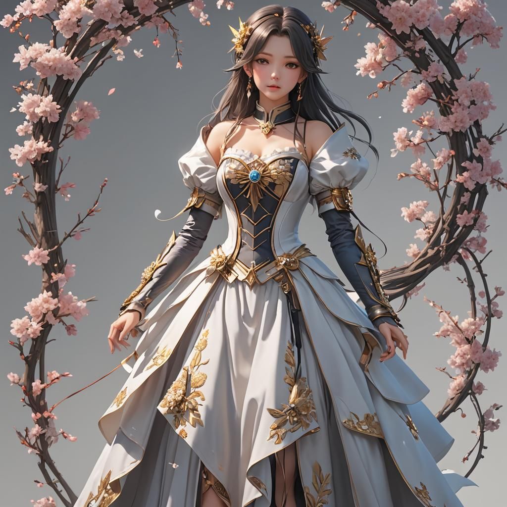 Elegant Navigation Dress in 3D Anime Art Style
