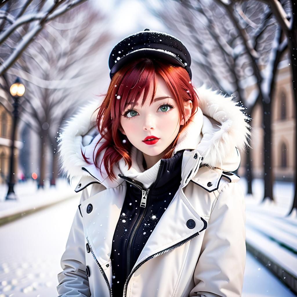 Anime Woman at Winter Palace in Professional Photo