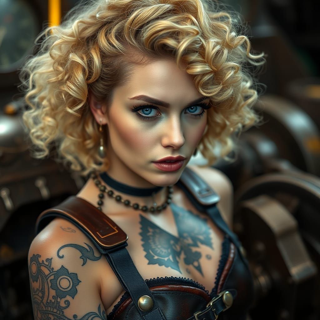 Steampunk Sci-Fi Woman with Tattoos and Engine