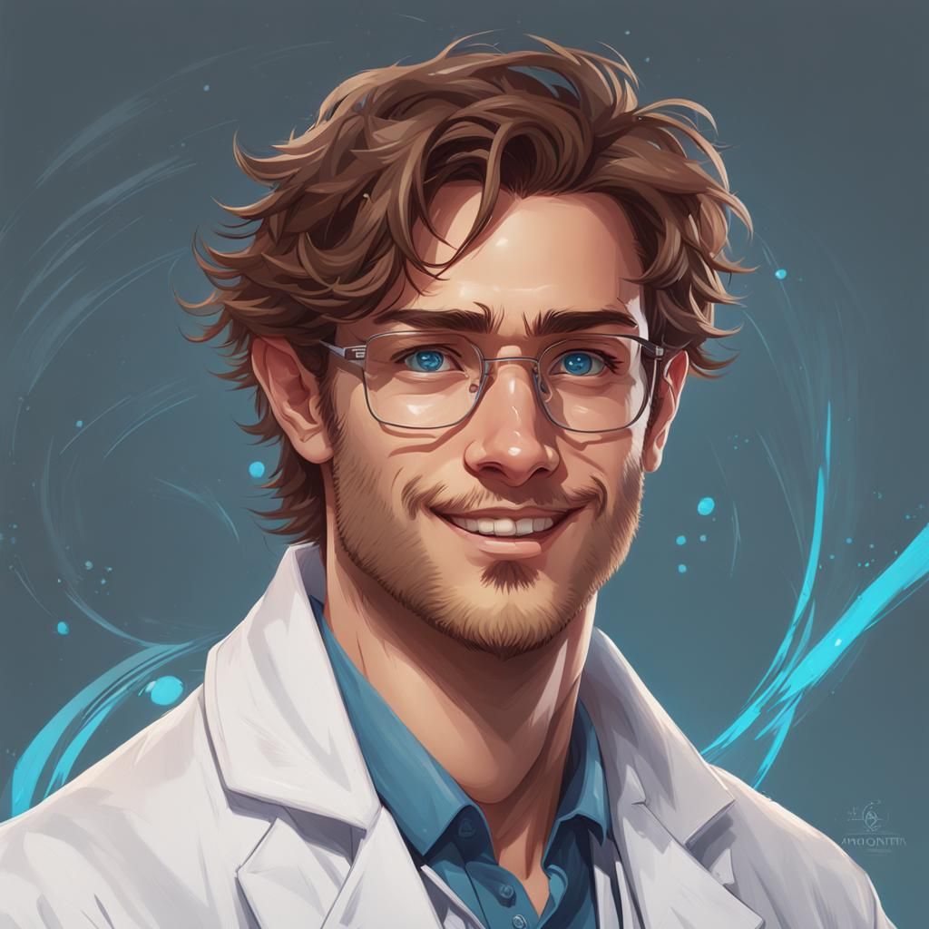 Handsome Man in Lab Coat: Hyperdetailed Portrait