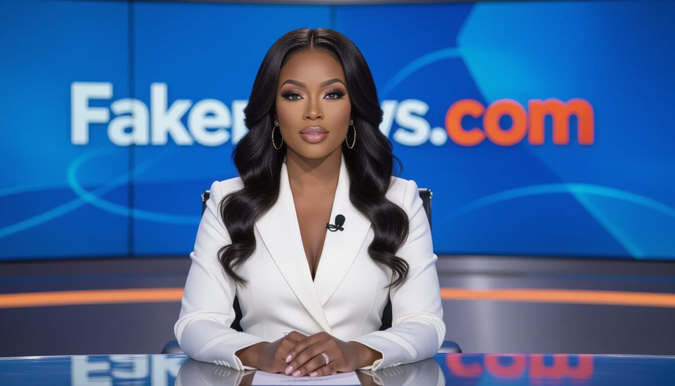 Female News Anchor in Modern Studio Broadcast Quality