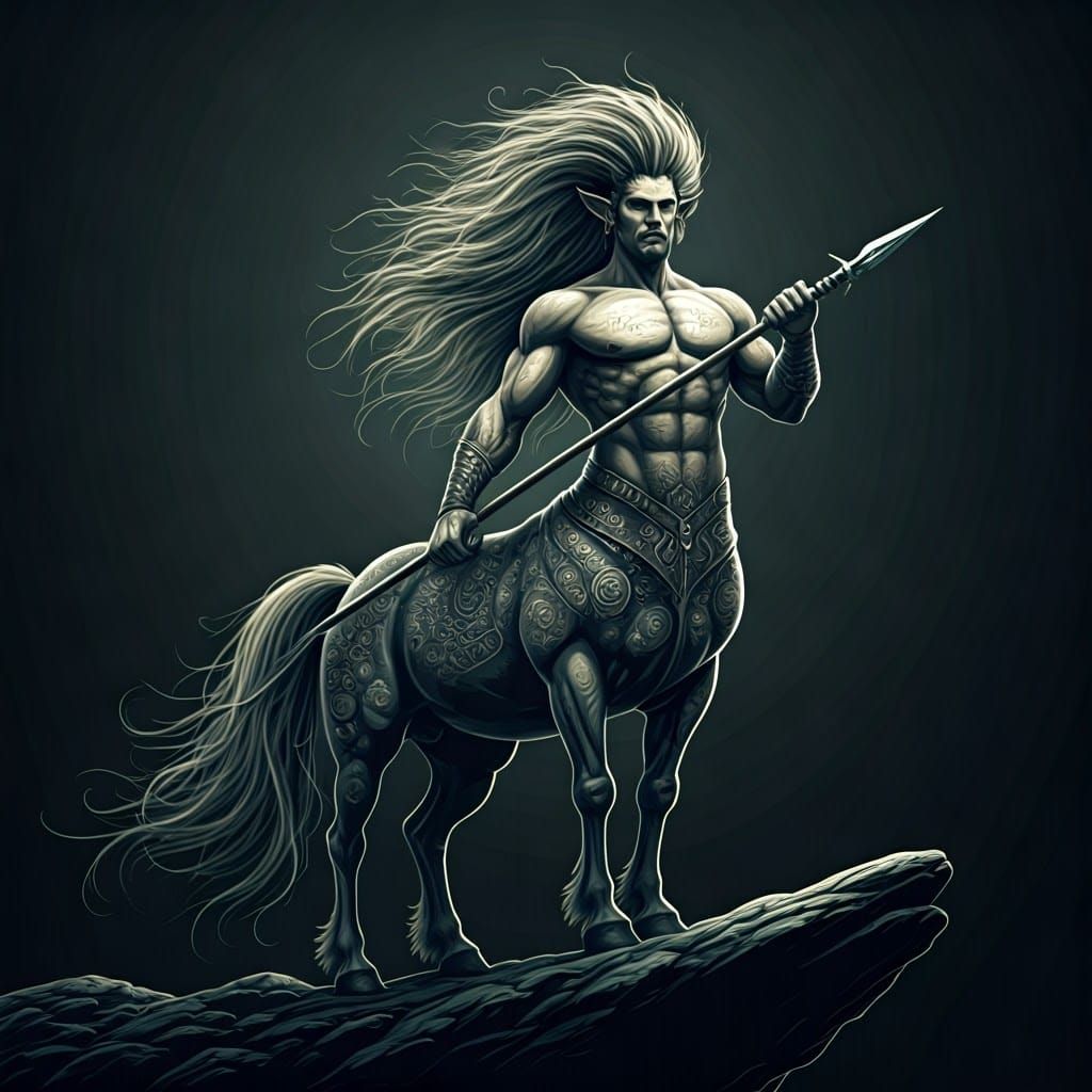 Centaur on Cliff Edge in Abstract Fractal Art