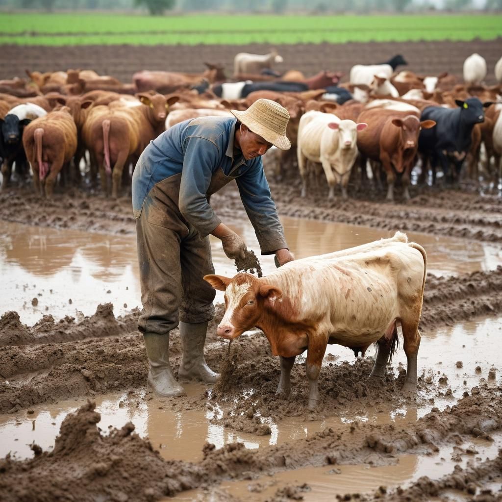 Farmer Amidst Muddy Field, Honoring Labor Behind Every Harve...