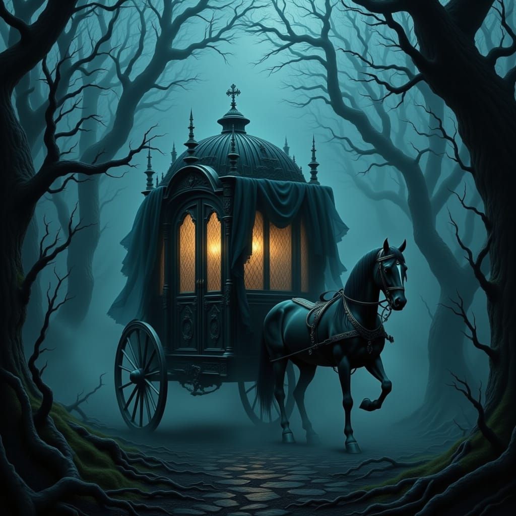 Haunted Victorian Carriage in Ethereal Mist