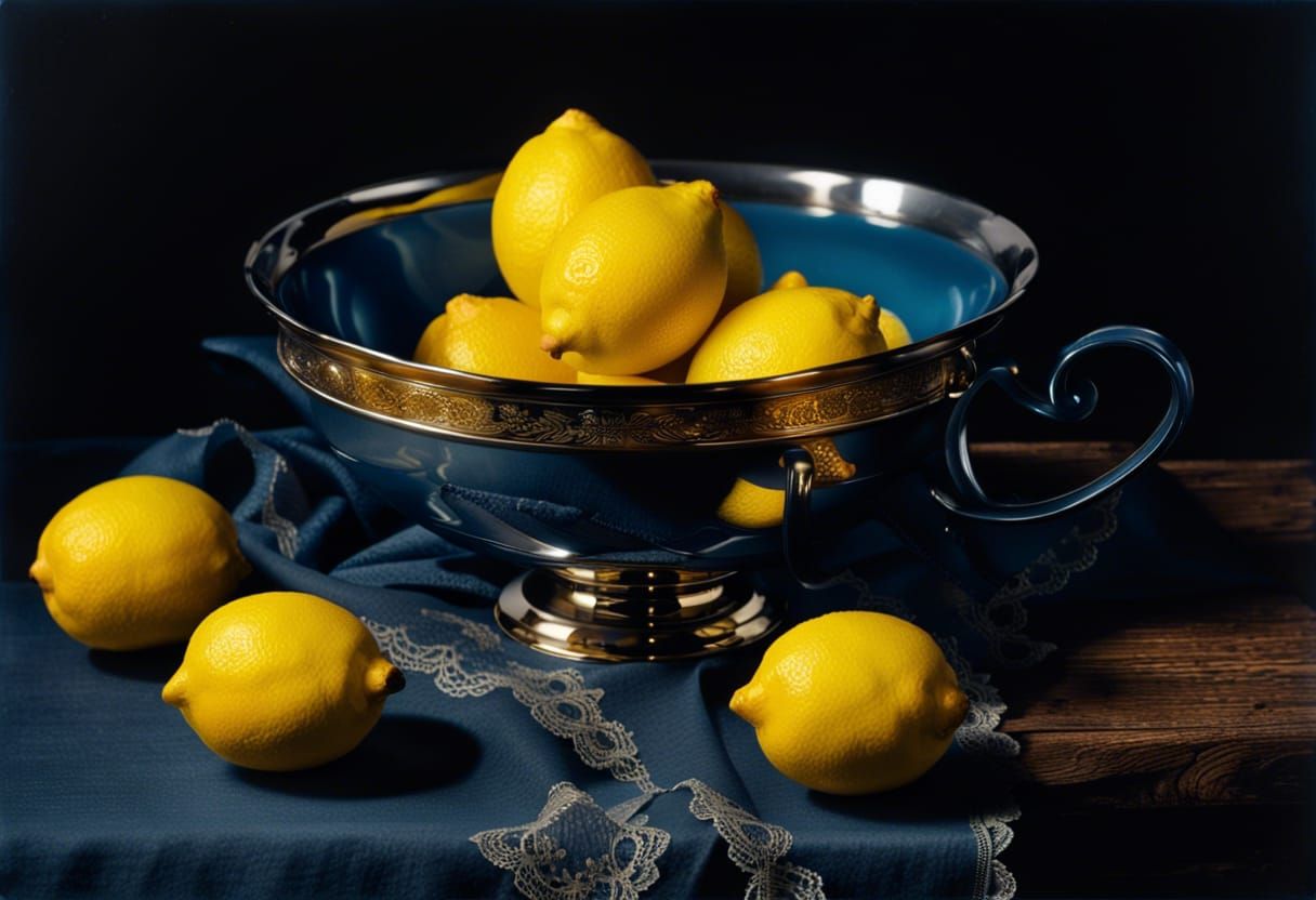 Hyperrealistic Lemons and Teapot Still Life