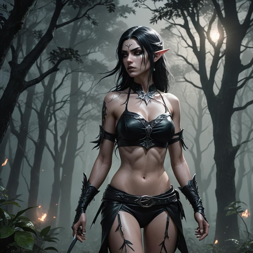 Night Elf Rogue in Foggy Forest, 3D Anime Art