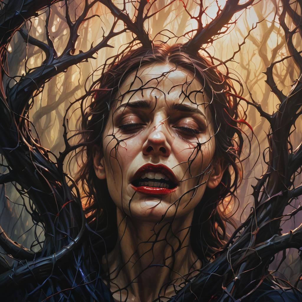 Dark Expressionist Portrait of a Woman in Agony