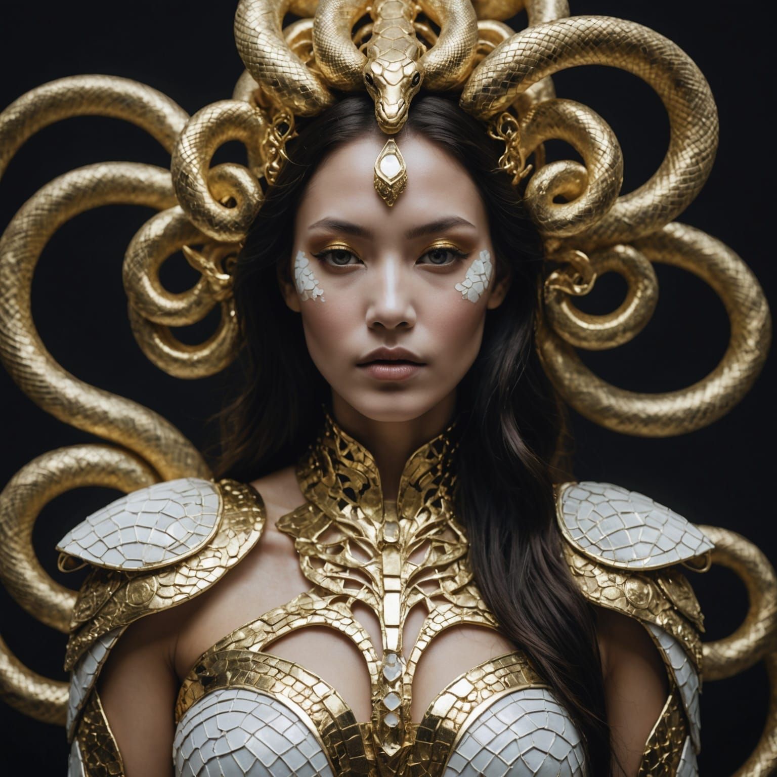 Serpent Priestess Portrait with Gold and White Aura