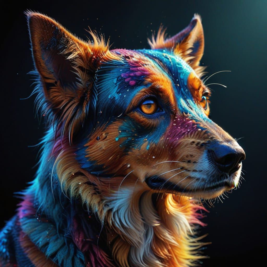 Hyperrealistic Dog Portrait in Vibrant Splash Art Style
