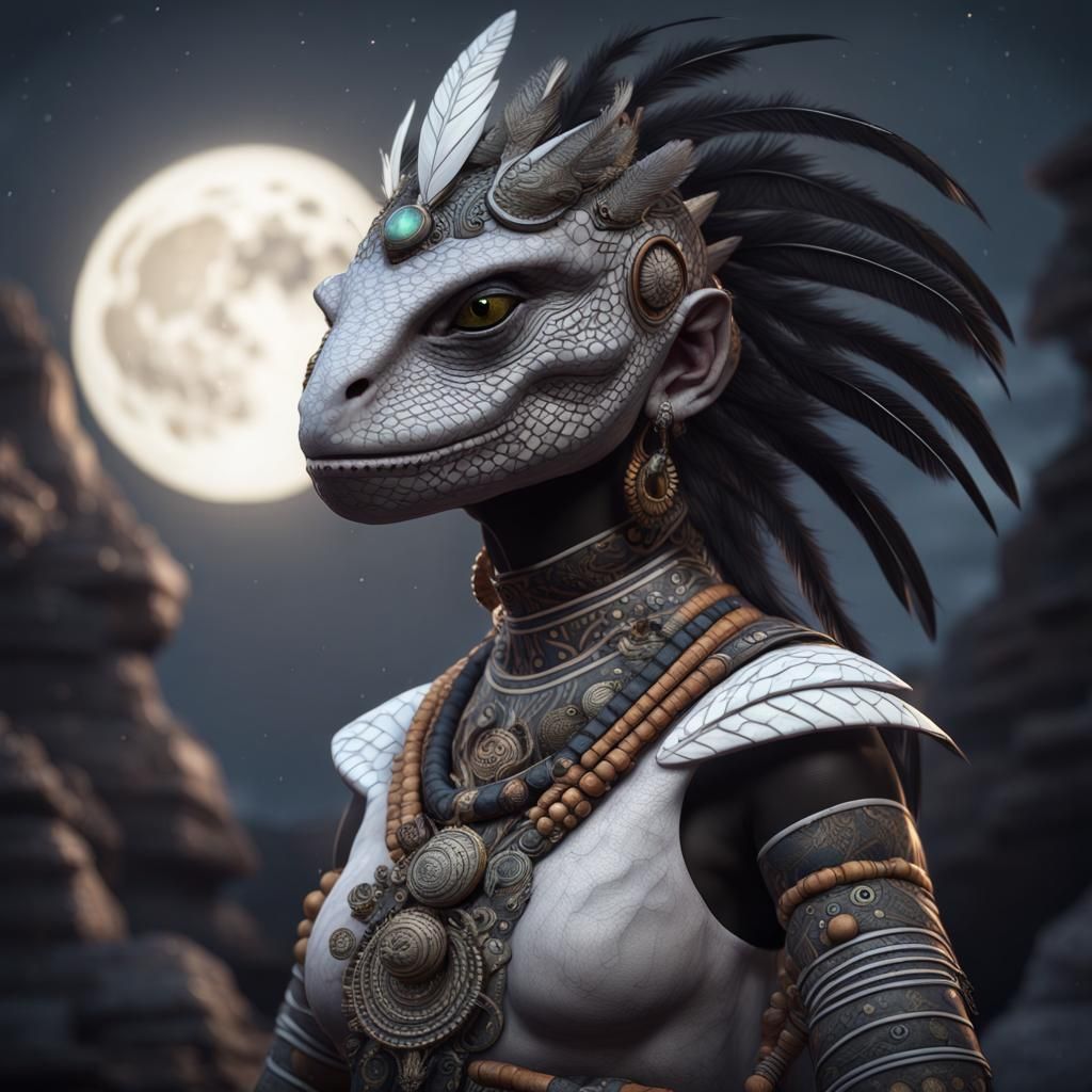 Argonian Lizard Folk in Aztec Style