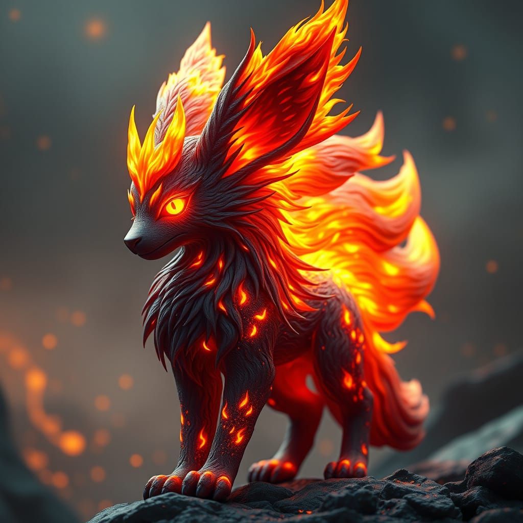 Majestic Flareon with Glowing Eyes as 3D Render